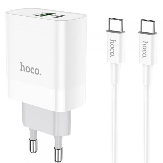 Cargador PD + QC 3.0 18W + Cable USB-C a USB-C HOCO C80A